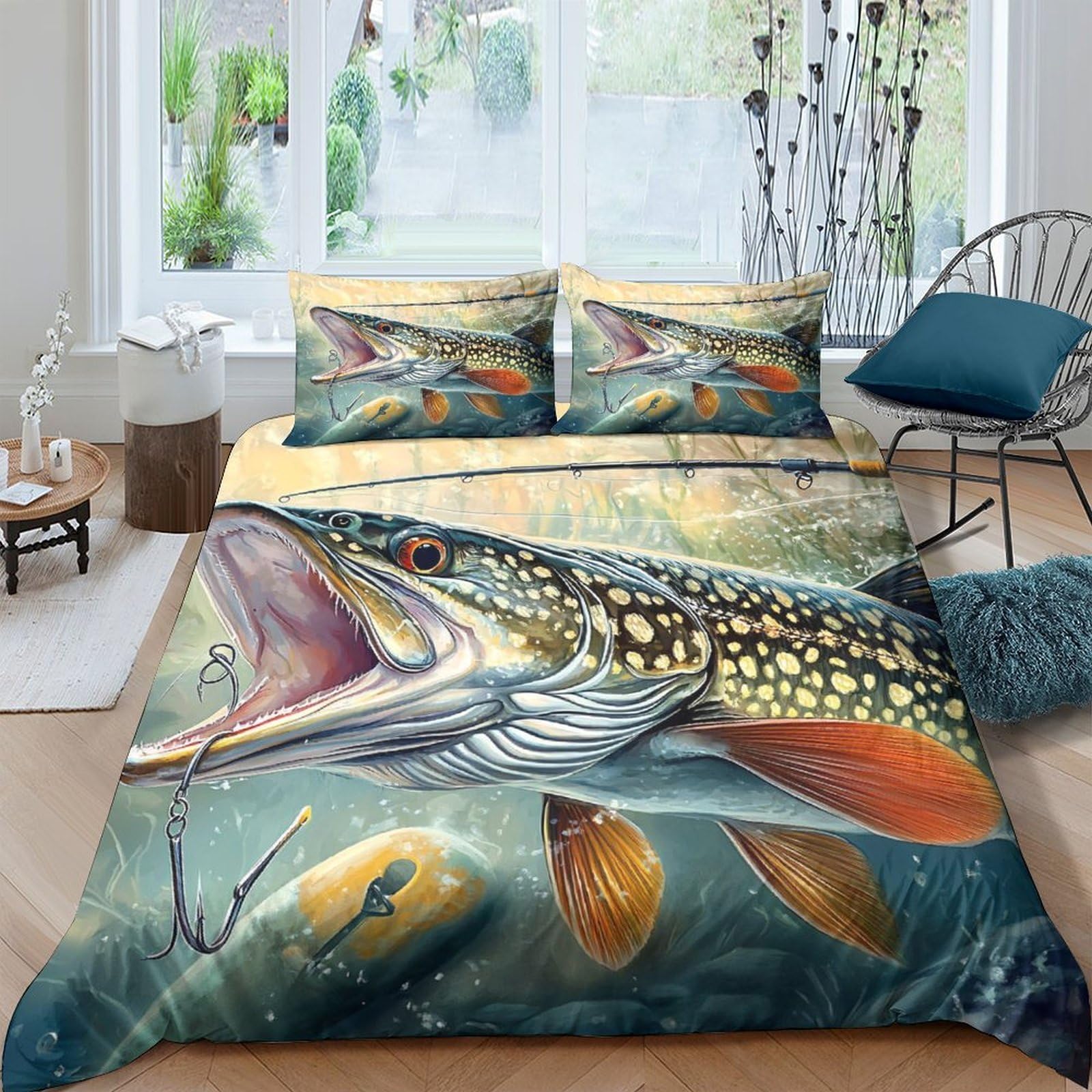 Ctjqhvkz Style-3 3D Printed Lifelike Fish Underwater Fitted Sheet Microfiber Soft Mattress Cover Anti-Slip Washable Bedroom Decor Single（135X200cm）