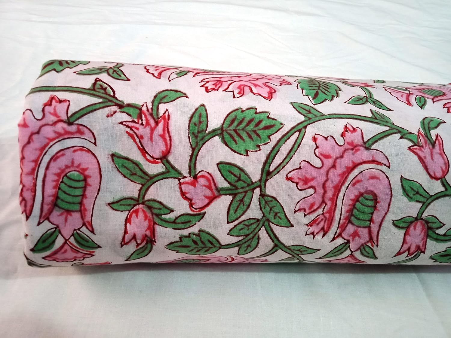 Hand Block Printed Indian Soft Cotton Fabric by The Yard, Printed Flower Fabric for Kurti, Dress, Material (10 Yards)