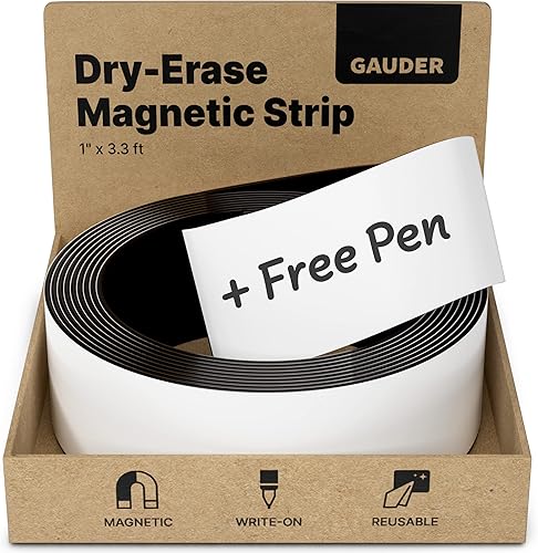 GAUDER Etiquetas magnéticas de borrado en seco 33 pies x 1 pulgada etiquetas magnéticas para aula estanterías archivadores tiras magnéticas de