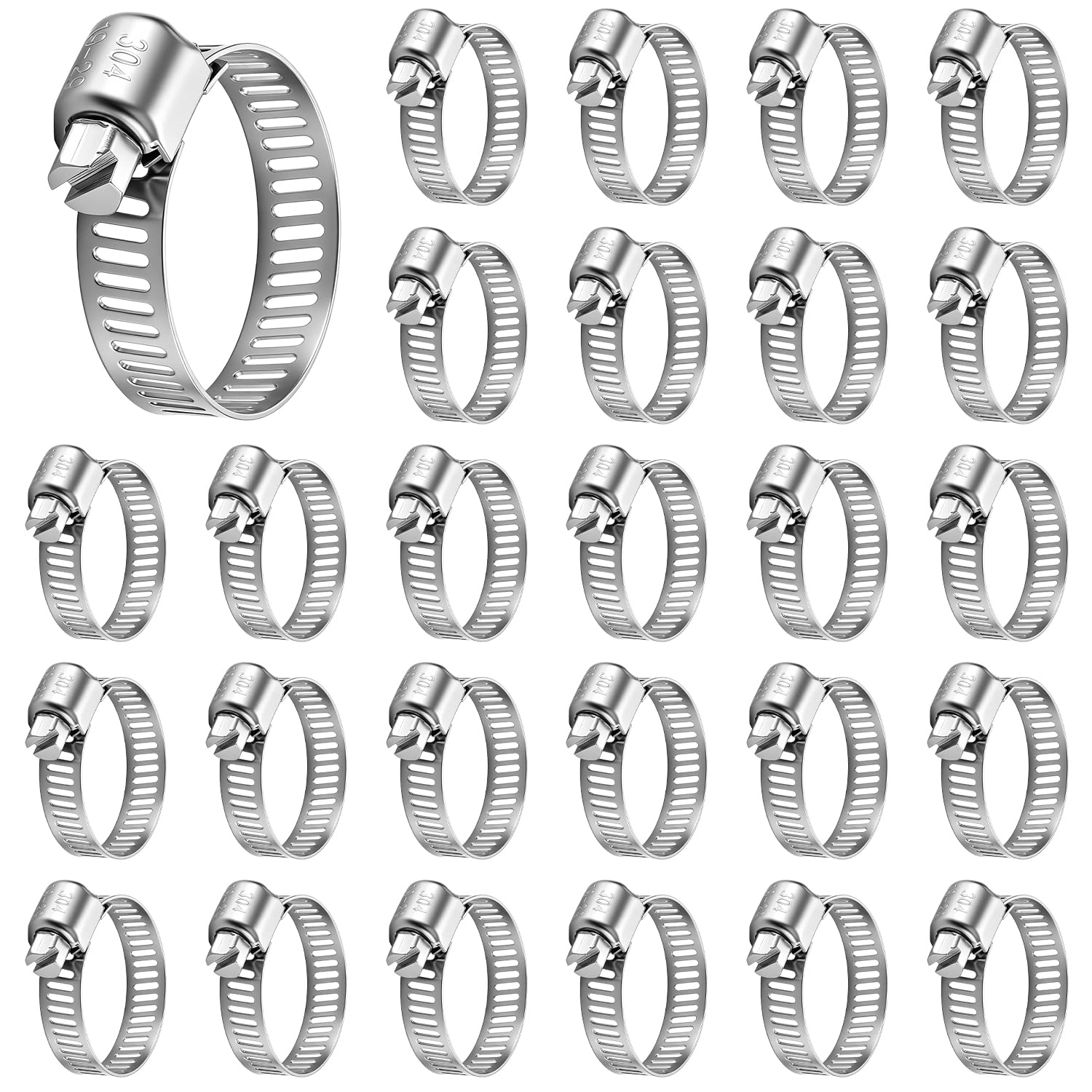 50 Pcs Stainless Steel Hose Clamps 3/4 Inch to 1-1/8 Inch (19-29mm) 304 Stainless Steel Worm Gear Metal Hose Clamps for Pipe, Intercooler, Plumbing, Tube and Fuel Line