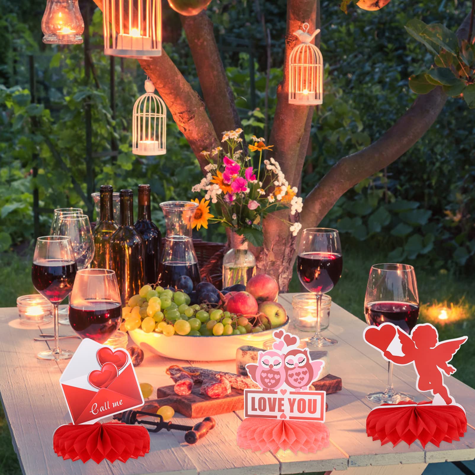 Amosfun 3 Juegos Decoración del Día De San Valentín Decoración San Valentín Adornos Fiesta Panal Decoración De Mesa Colgante De Bolas De Papel Ornamento Casero 3D Rojo 9 Uds * 3
