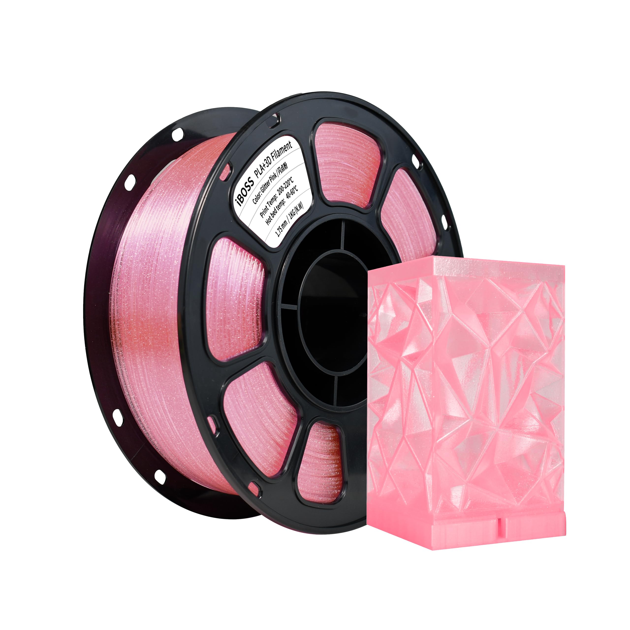 iBOSS Glitter Clear PLA Plus Filament, Twinkling 3D Printer Filament, Transparent Glitter Pink PLA+ Filament 1.75 mm +/- 0.02mm, Clear 3D Printing Filament 1KG Fit Most FDM 3D Printers