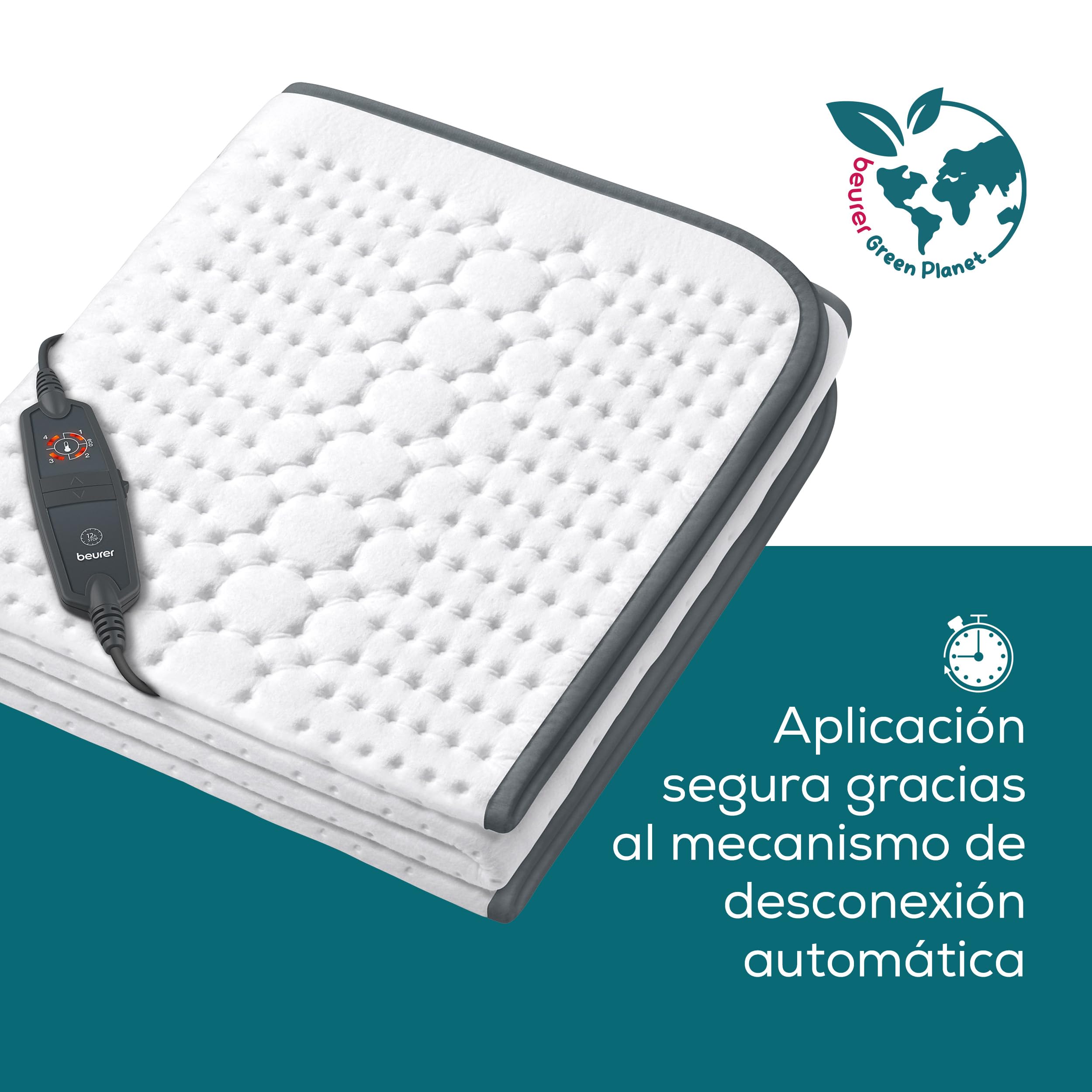 Beurer UB 60 Green Planet Calientacamas, materiales reciclados, con desconexión automática, 4 ajustes de temperatura, sistema de seguridad, 150 x 80 cm, interruptor LED extraíble, lavable a máquina