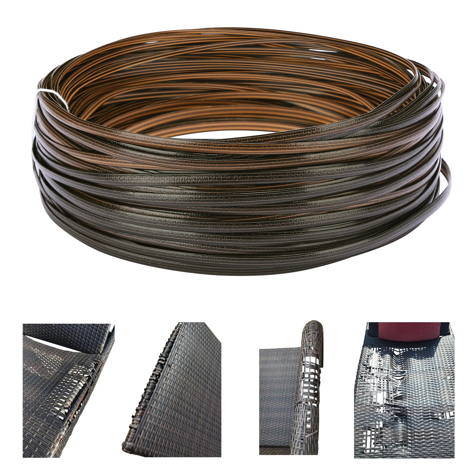 Laphivieh 240 Ft Wicker Repair Kit, Plastic Wicker Repair Supplies, Gradient Dark Brown with Visible Mixed Color Stripes, Synthetic Rattan Replacement Material for Patio Wicker Furniture Repair