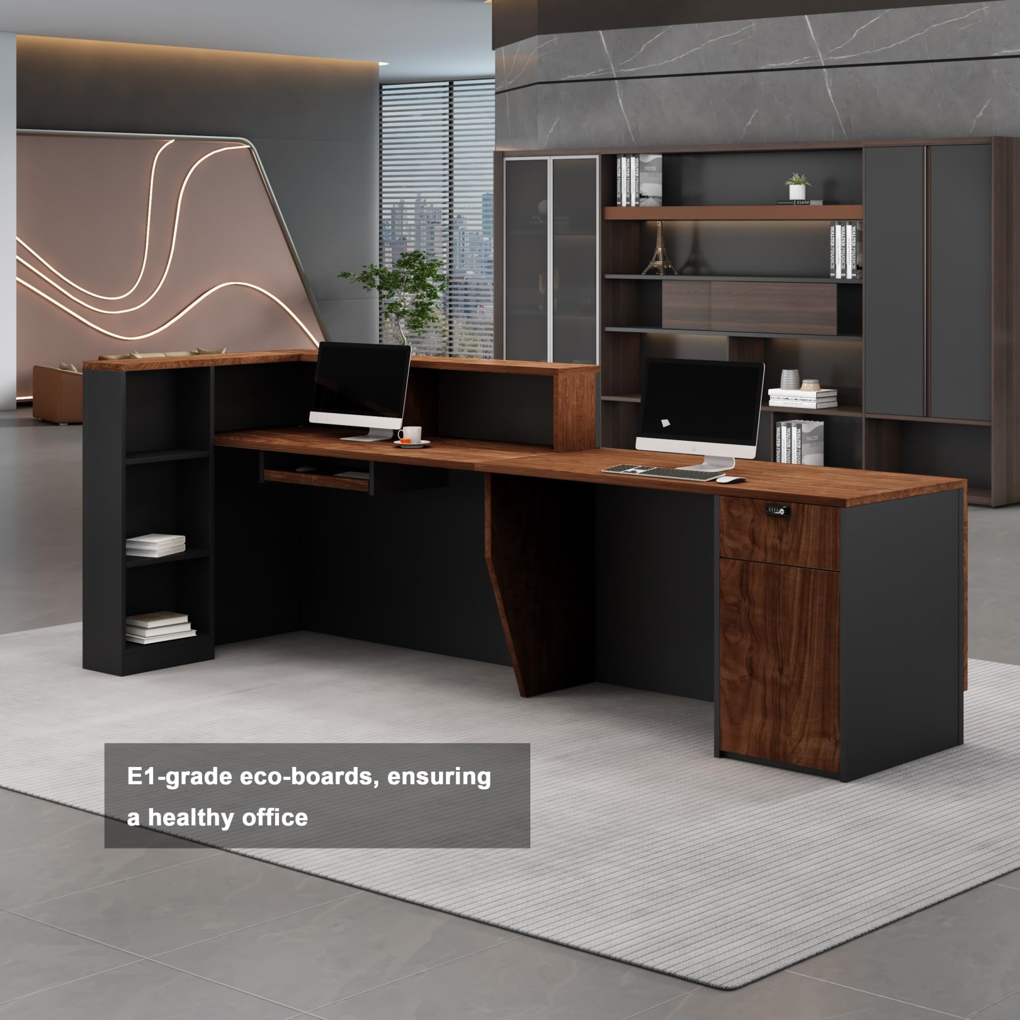 Bancone Reception Moderno per Estetica e Negozi – Banco Cassa Multifunzionale per Ufficio, Saloni, Registratori di Cassa o Reception (Senza Sedie)(Left C,200x60cm)