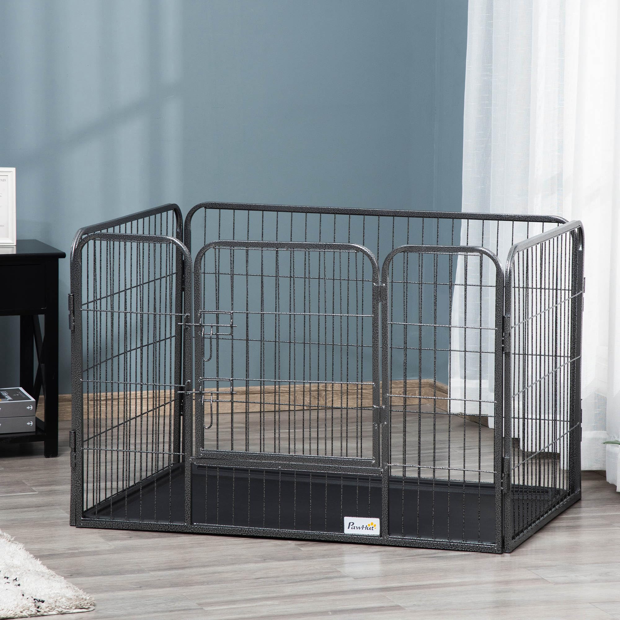 PawHut Parc pour Chien 4 Panneaux Métal Grillagé avec Fond Porte Verrouillable 109x74x71 cm