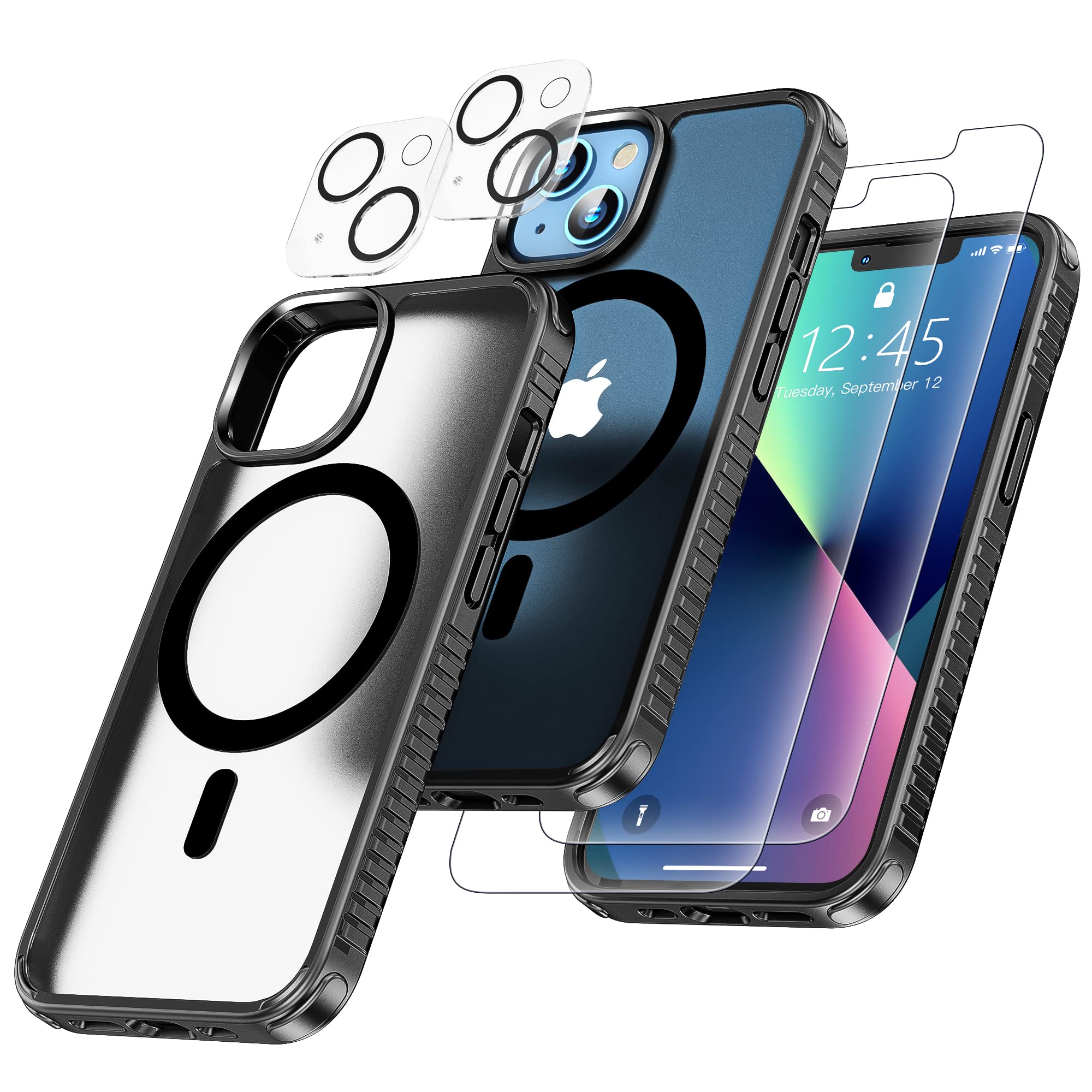 xiwxi [3 in 1 Magnetic iPhone 13 Case,[360 Full Body Shockproof] with [2 Screen Protectors &2 Camera Lens Protectors],Translucent Matte Magnetic Case [Anti-Fingerprint Anti-Scratch] Cover
