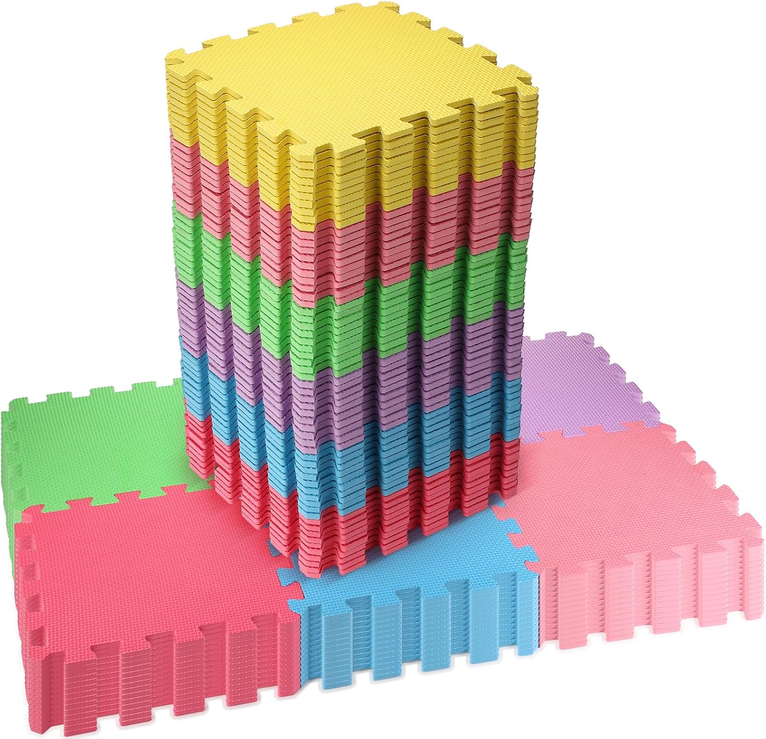 Nuanchu 90 Tiles Kids Puzzle Play Mat Bulk Colorful Foam Floor Mat with Borders EVA Foam Interlocking Floor Rug for Playroom Nursery Kindergarten Baby Toddler Children Crawling Exercise, 12 inches