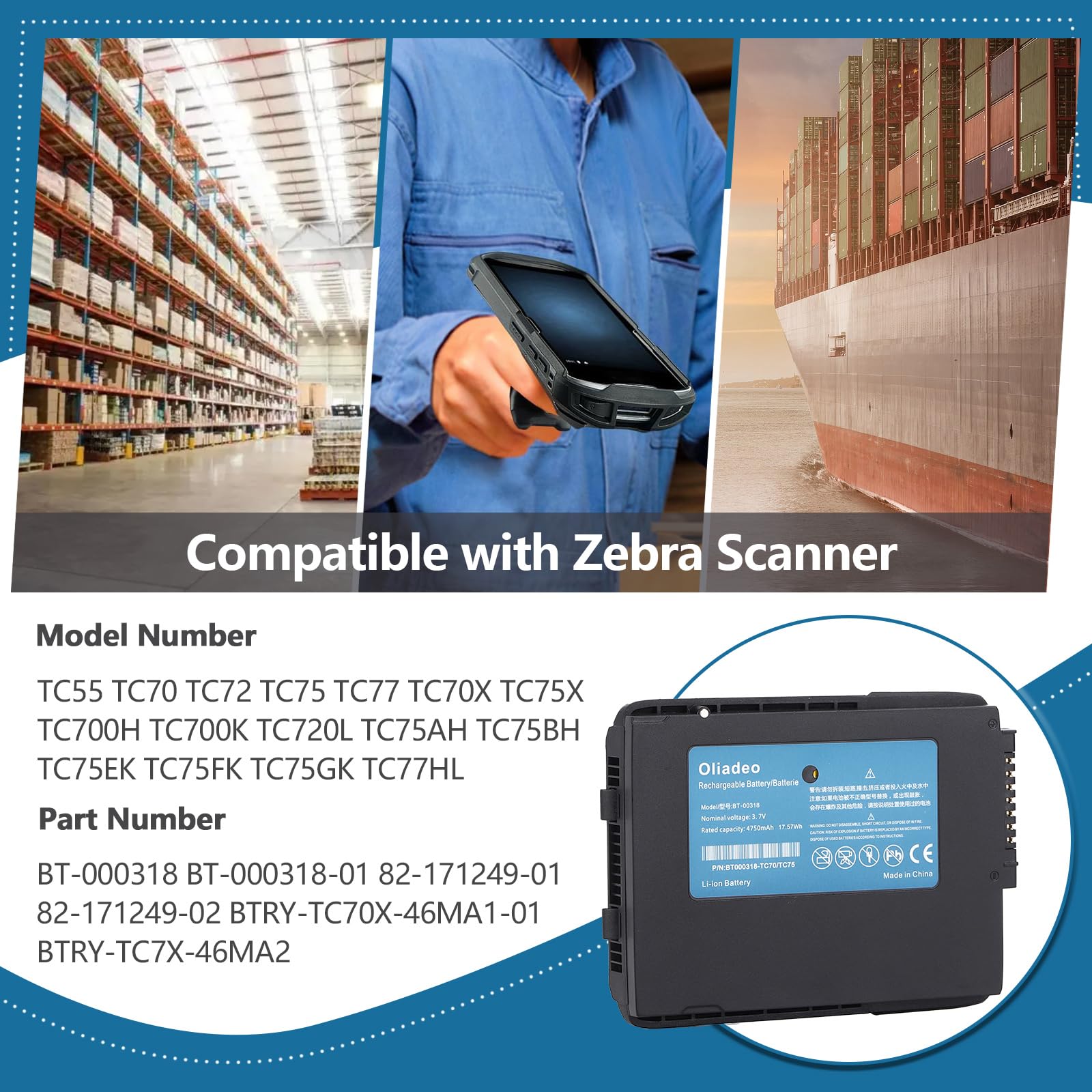 10-Pack BT-000318 for Zebra Scanner Battery: for Zebra TC77 Battery - for Zebra Symbol TC70 TC77 TC72 TC75 TC55 TC70X TC75X TC700H TC700K TC720L Barcode Scanner BT-000318-01 Batteries