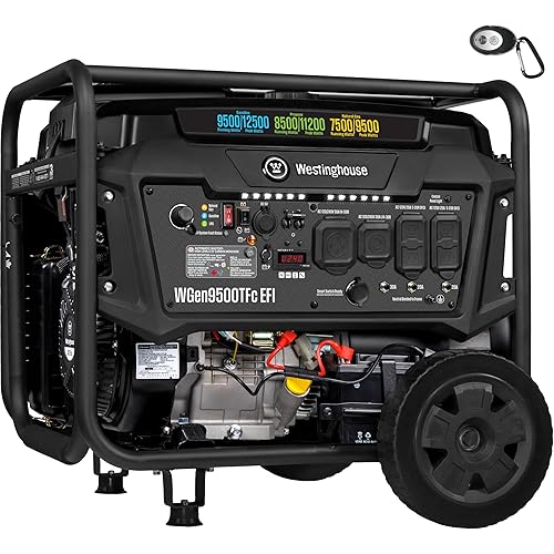 Westinghouse 12500 Peak Watt EFI Tri-Fuel Home Backup Portable Generator, Remote Electric Start, Transfer Switch Ready, Gas, Propane, and Natural Gas Powered, CARB Compliant