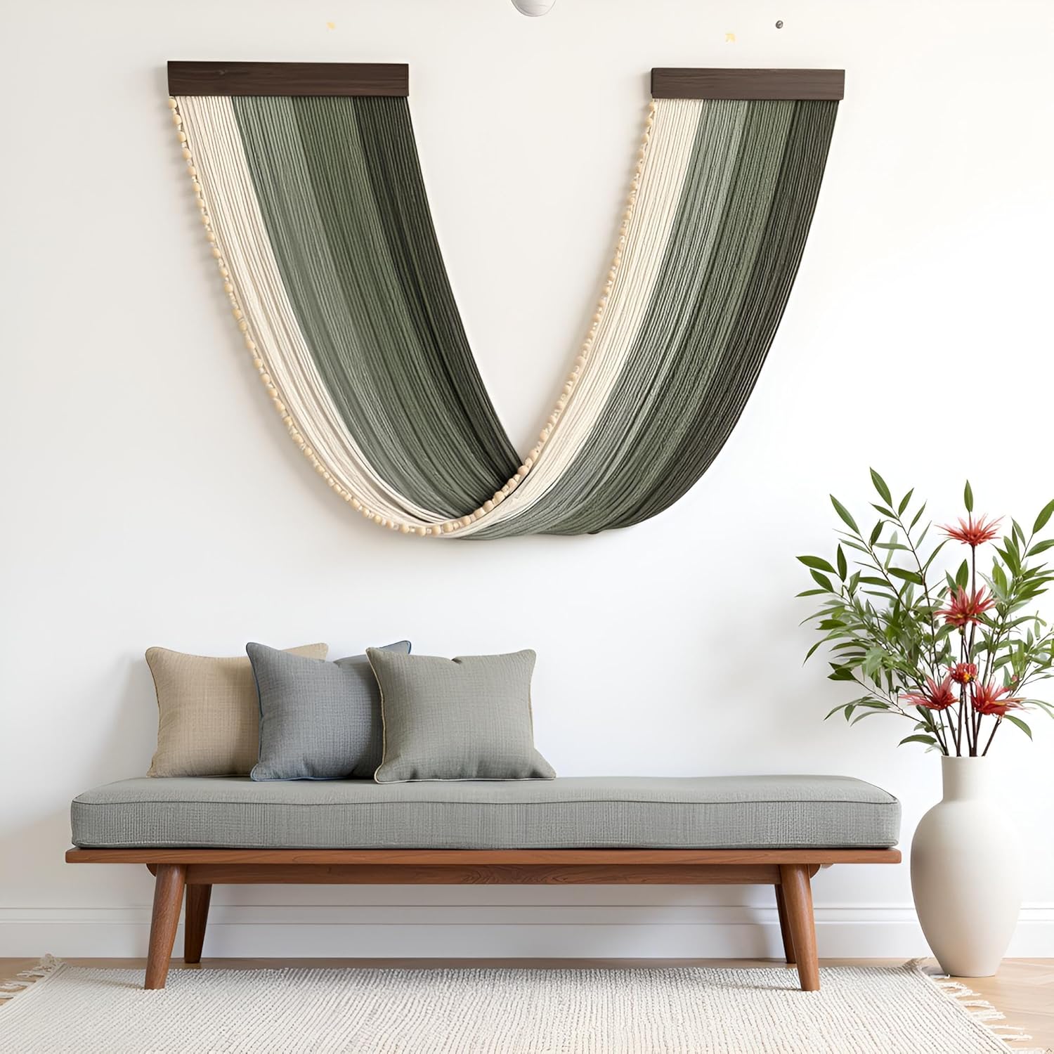 guzhiou Large Macrame Wall Hanging, Boho Wall Tapestry Decor, Fiber Wall Art Background Decor for Living Room Bedroom - Modern Craftsmanship Headboard(Green)