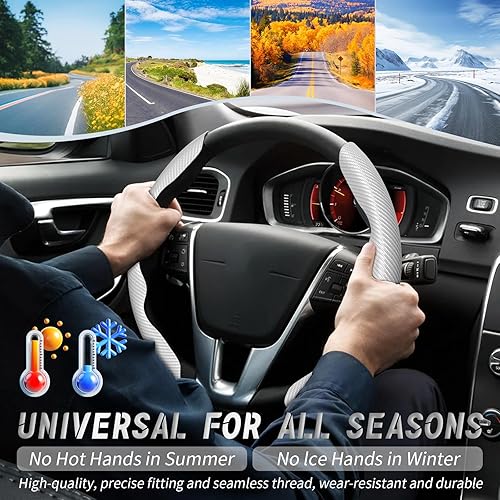 Vista 22 de WOCOCN 2 fundas para volante de automóvil, protector antideslizante de fibra de carbono para hombres y mujeres, múltiples opciones de color, Beige