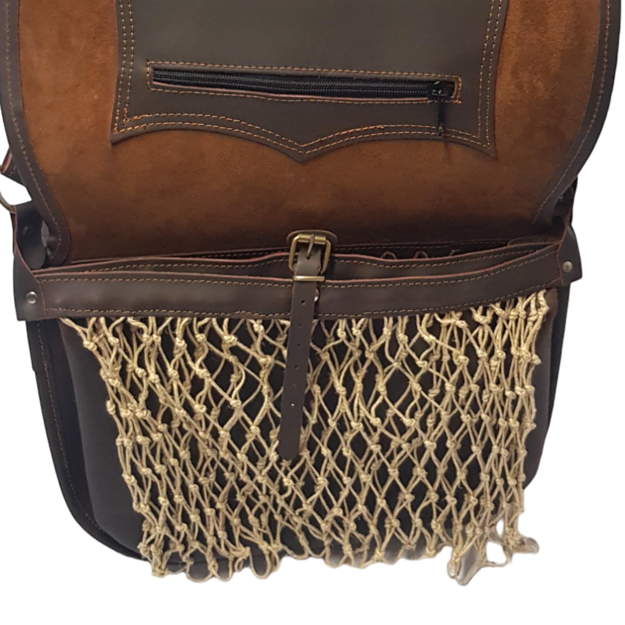 Morral Cuero Caza con Red de cáñamo