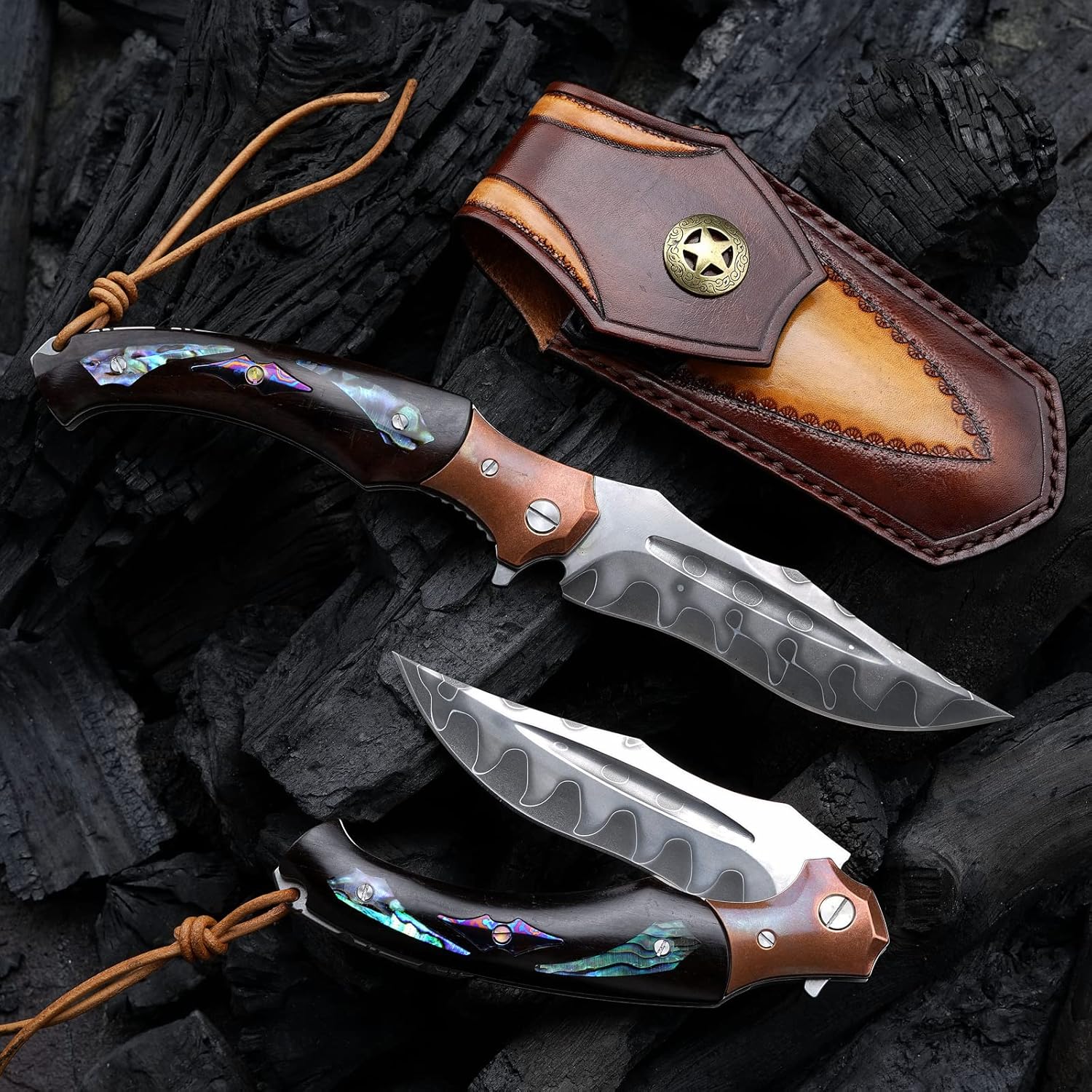 Japanese SKD11 steel core folding knife, ebony lined lock handle, EDC pocket knife suitable for outdoor hiking, camping, and fishing, forged steel knife