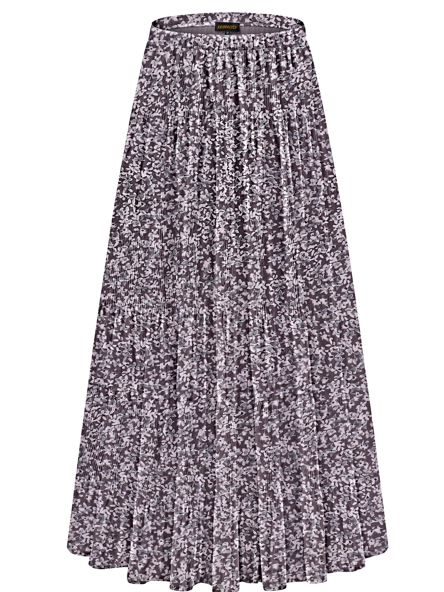 NASHALYLY Women's Chiffon Elastic High Waist Pleated A-Line Maxi Skirts