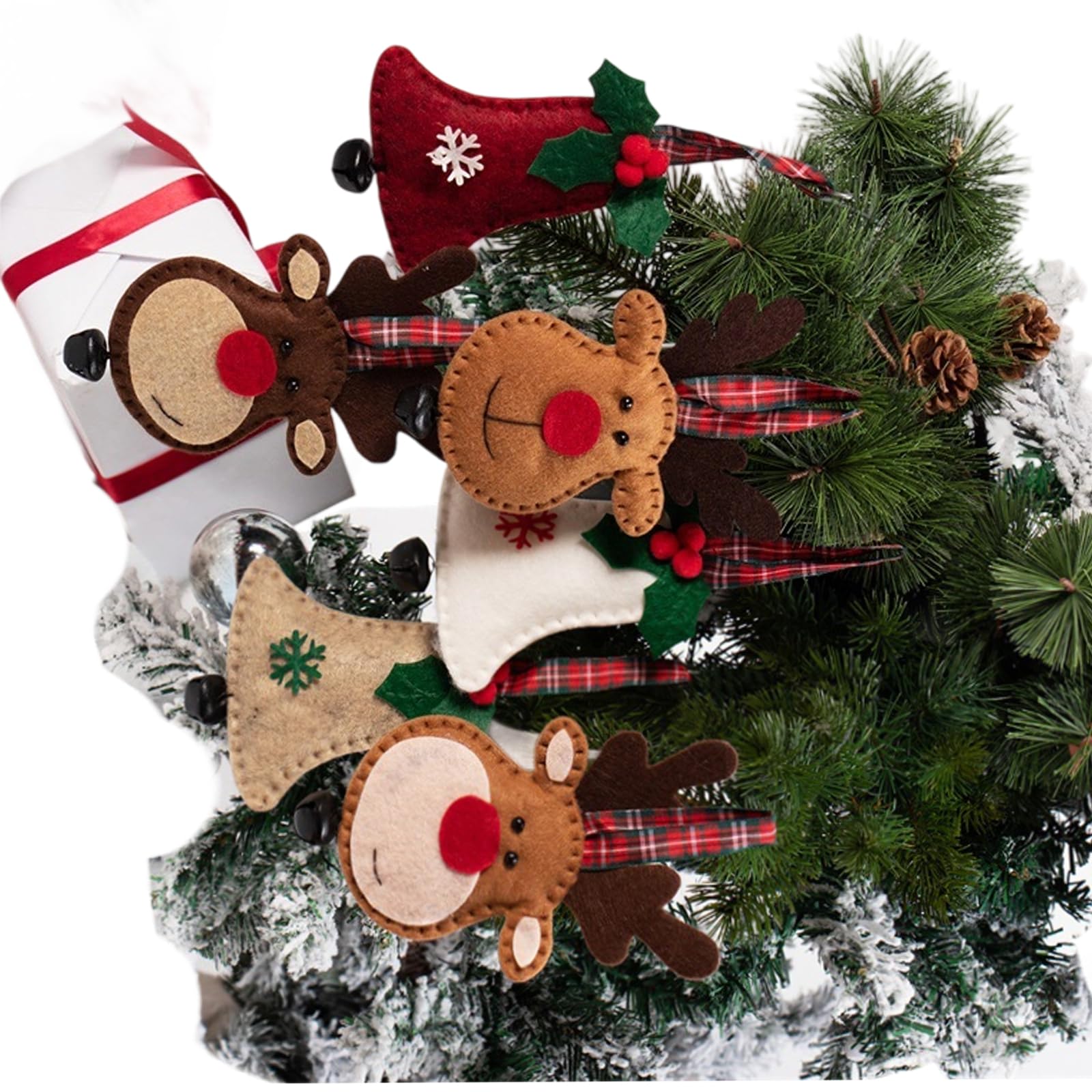 Nucelit Christmas Tree Ornament Cartoon Fabric Santa Reindeer Snowman Hanging Decoration for Mantels Wreath Holiday Decoration Fabric Holiday
