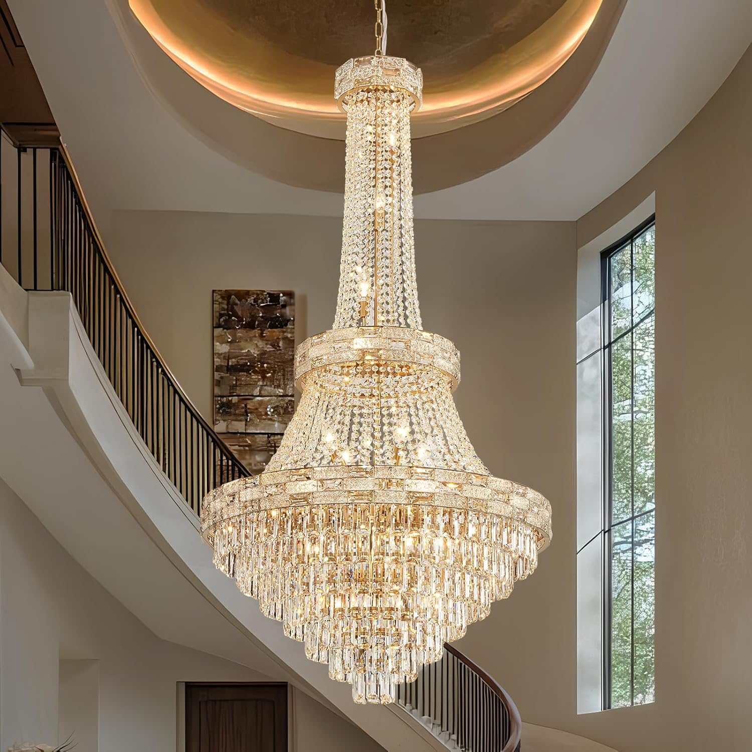 25 Lights Large Gold Crystal Chandeliers Luxury Modern Chandelier for High Ceilings 3 Tiers Pendant Lighting Fixture Foyer Staircase Hallway Entryway Banquet Hall Lobby 60.5" H x 31" D