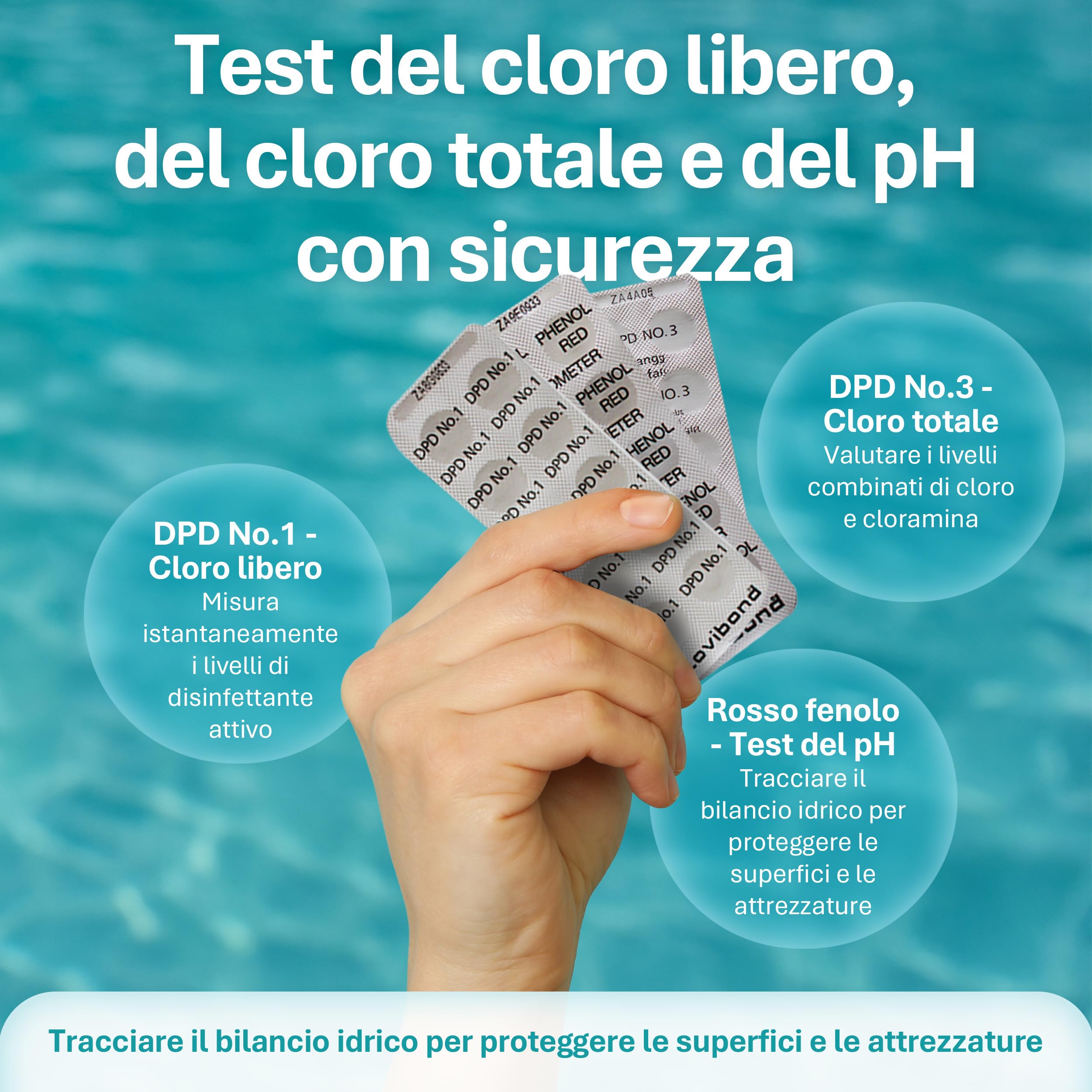 Lovibond Reagenti per test di qualità dell'acqua – DPD No.1, DPD No.3 e compresse rosso fenolo | 3 confezioni da 250 | Test cloro e pH per piscine, vasche idromassaggio, acquari, stagni, spa e altro |