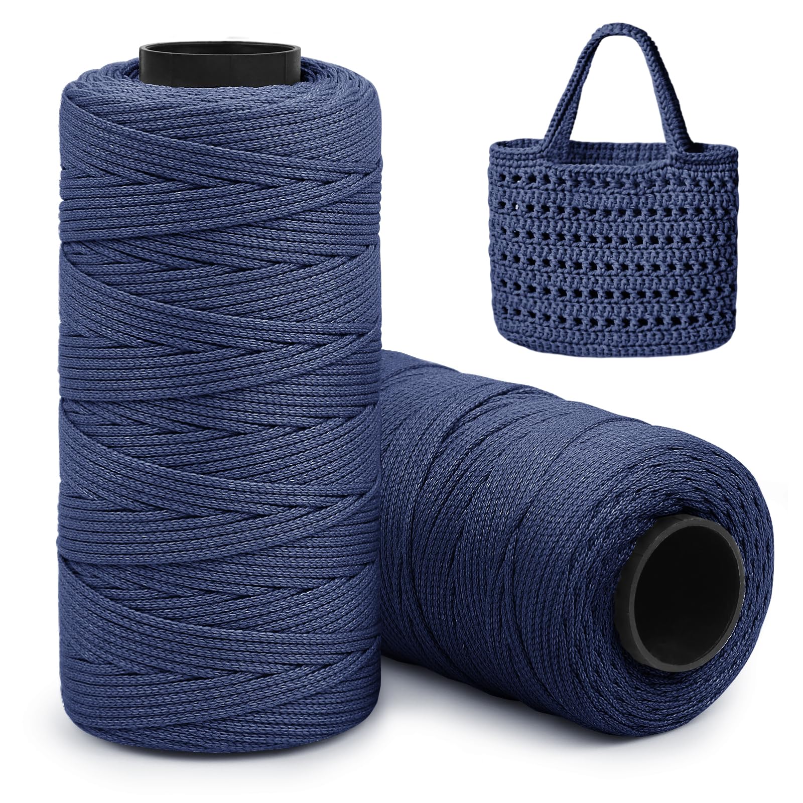 Uiopa 2 Pack Polyester Macrame Cord 2mm x 160m, Polyester Yarn for Crocheting Bags, Flat Crochet Bag Cord Macrame Yarn for Baskets, Hats, Home Decor, DIY Crafts