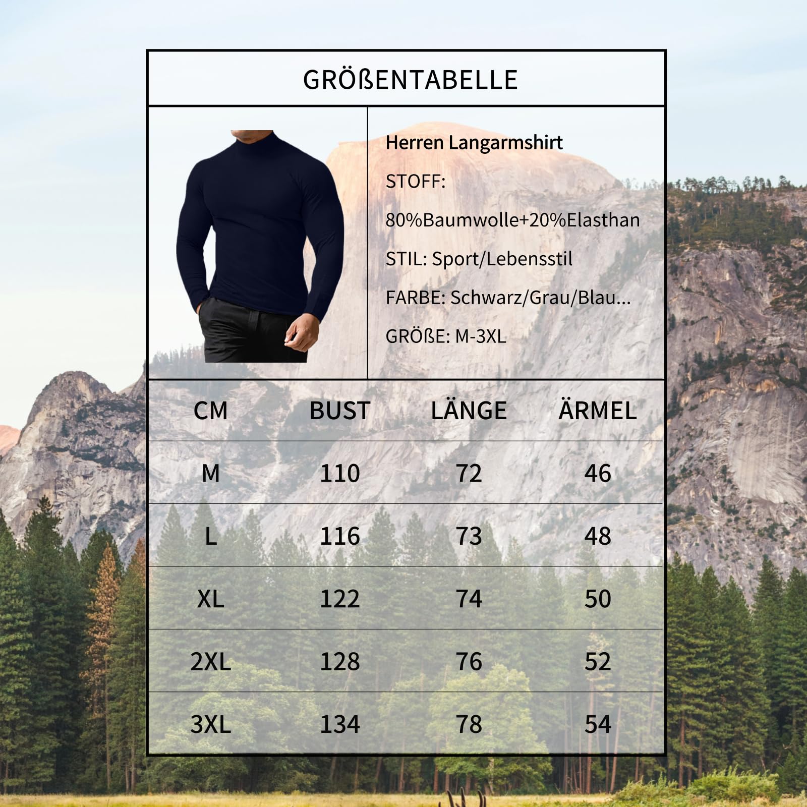 LAOARA T Shirt Uomo Collo Alto Cotone Maglietta Manica Lunga Slim Fit Maglia Tshirt Pullover Maniche Lunghe M-3XL