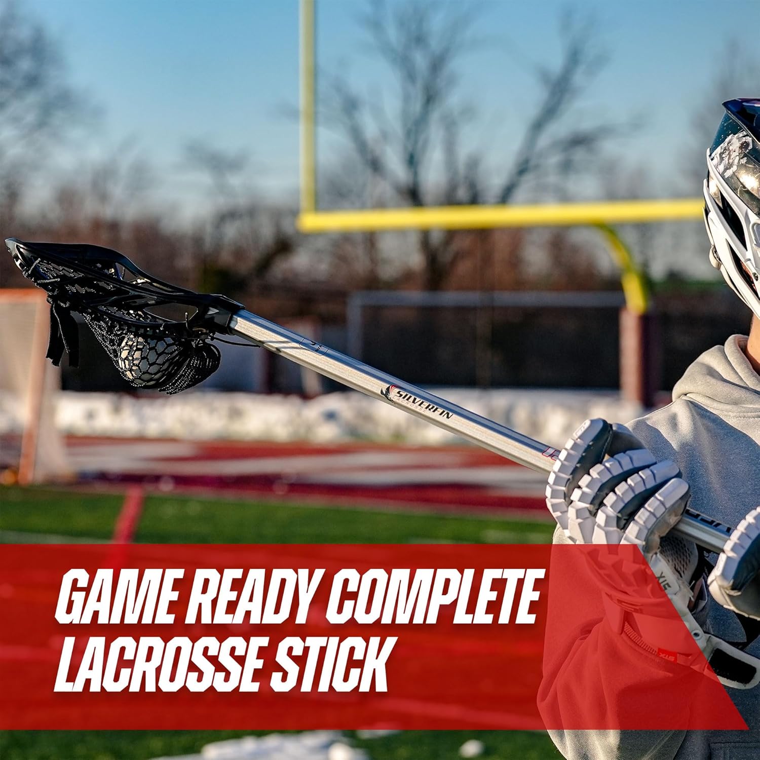 Silverfin Mens Complete Lacrosse Stick with Mesh Pocket | Youth Lacrosse Stick: Smooth, Lightweight & Durable with Sturdy Construction | Kids Lacrosse Sticks | Boys Lacrosse Stick