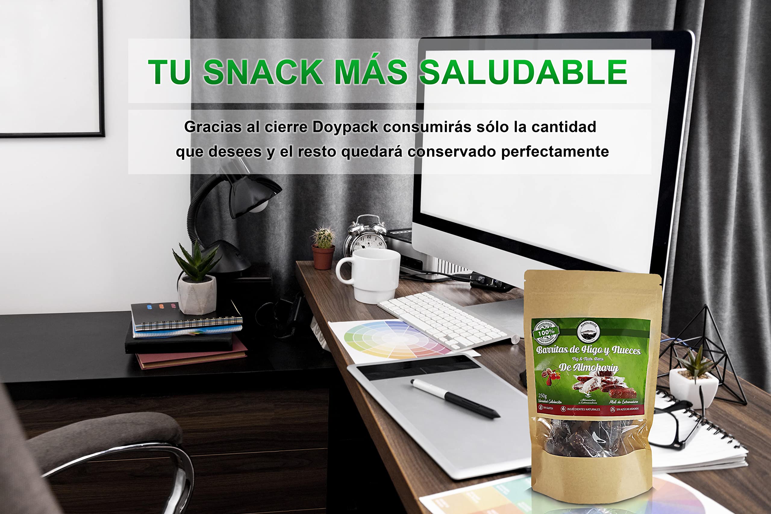 Manolhigos | Barritas de higo con almendras | Barritas energéticas naturales | Higos 100% naturales | Sin azúcares añadidos | 25%+ de almendras enteras | Almendras de España | Pan de higo (250 gramos)