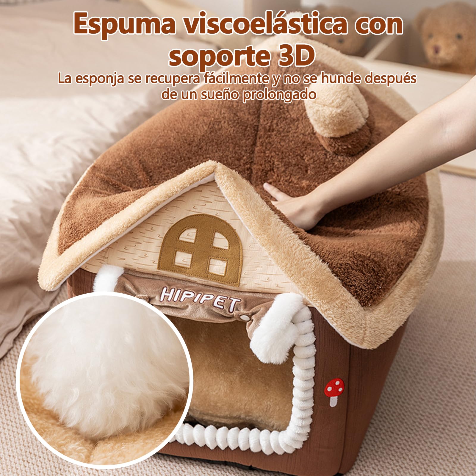 Galatée Casa para Gatos, Linda Cueva con Chimenea, Casa Suave con Dibujos Animados, Cálido Refugio para Gatos, Tienda De Campaña para Perros con Cojín Extraíble(L, Amarillo)