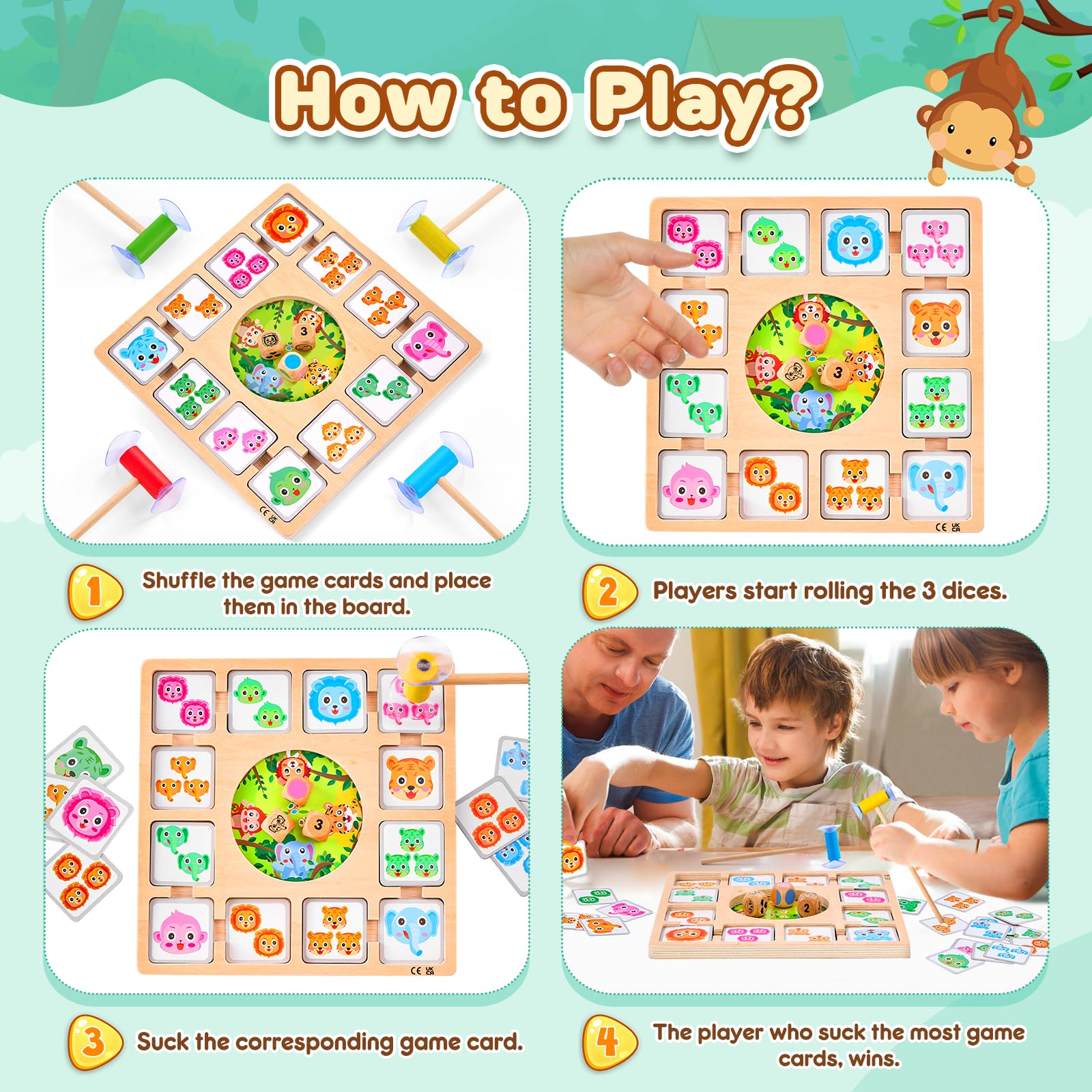 Juego Familiar Rápido Animal Juego Agilidad Visual Niños 3-6 Años Juego De Mesa Caza Animal Para Niños 3-6 Años - Juego De Agilidad Y Reflejos Con Ventosas Y Dados Juego Mesa 4 Años Monopoly Junior