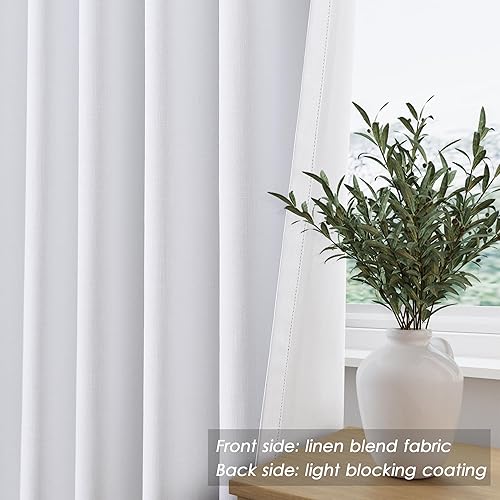 Miniatura 6 de Cortinas opacas de lino blanco de 95 pulgadas de largo para sala de estar, patio, puerta corrediza, pestaña trasera, 100% negro, cortinas blancas