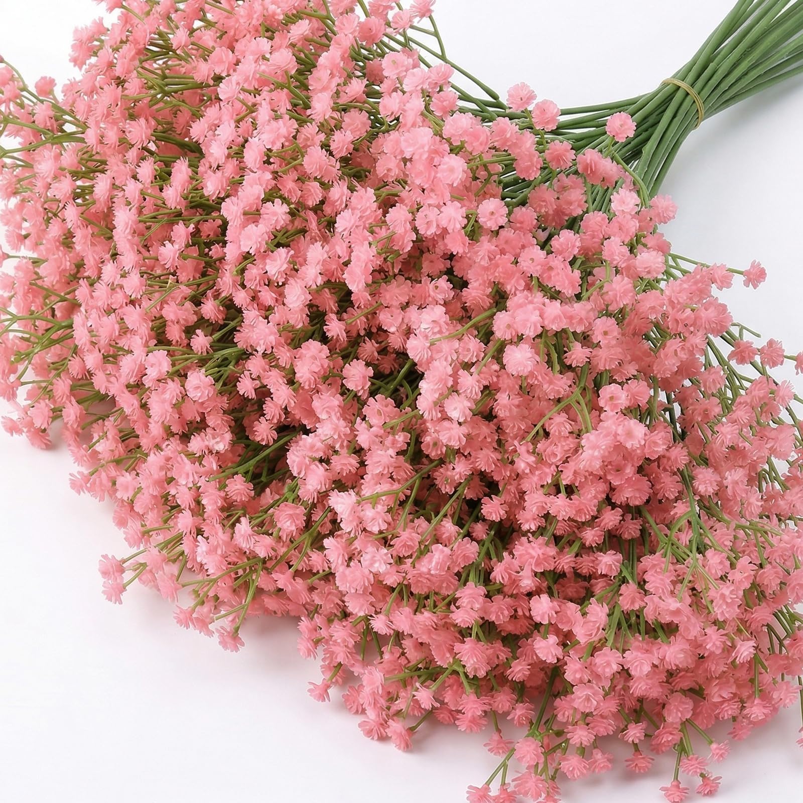 Geukmun 12 Pcs Pink Gypsophila Artificial Flowers, Real Touch Baby Breath Bouquets for Wedding Home Decoration DIY Floral Arrangements Table Centerpieces Photography Props
