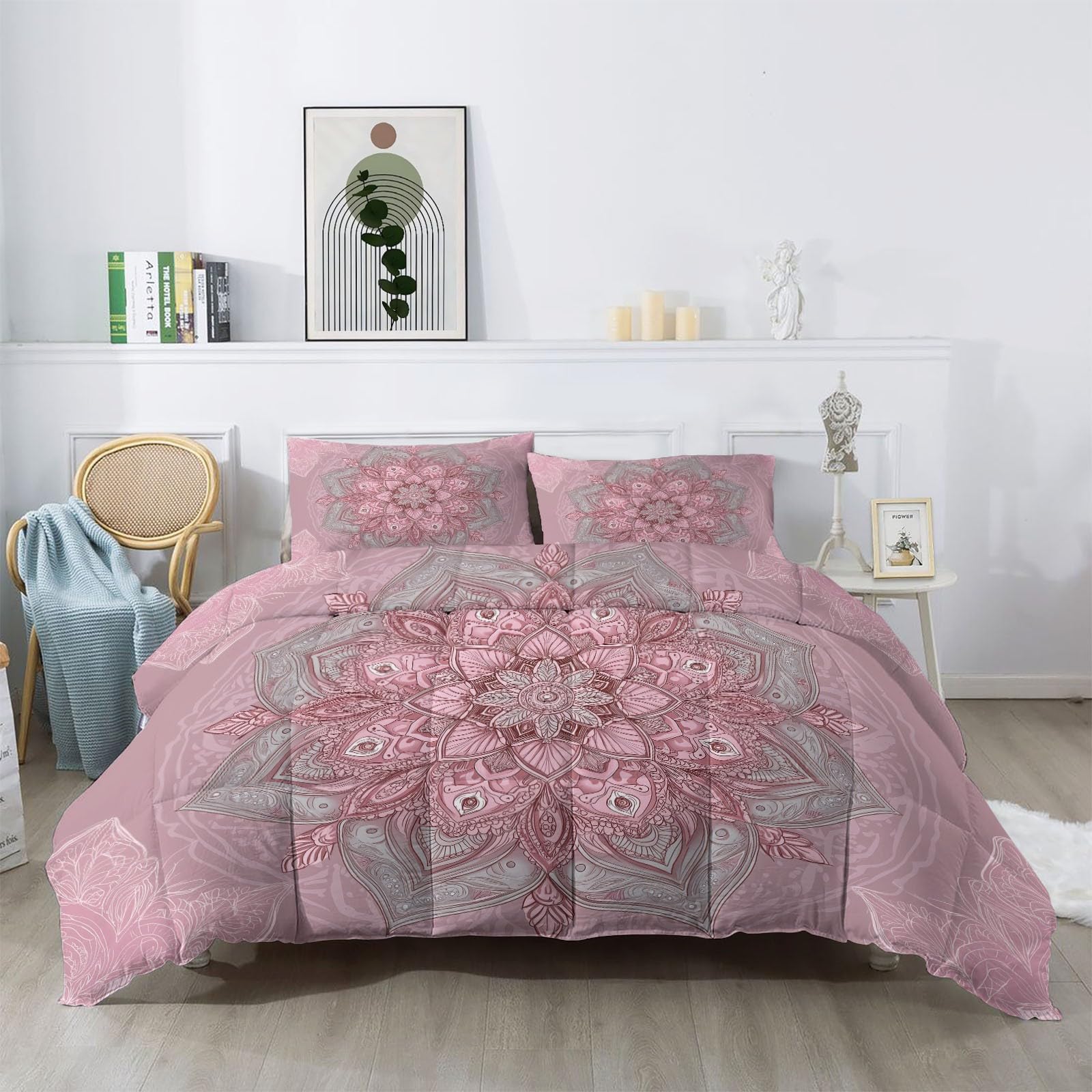 Edredón de 200 x 200 cm, manta súper suave, para 4 estaciones, almohada bohemia, mandala etnicidad, estampado reversible, para cálido, cómodo, suavidad extrema
