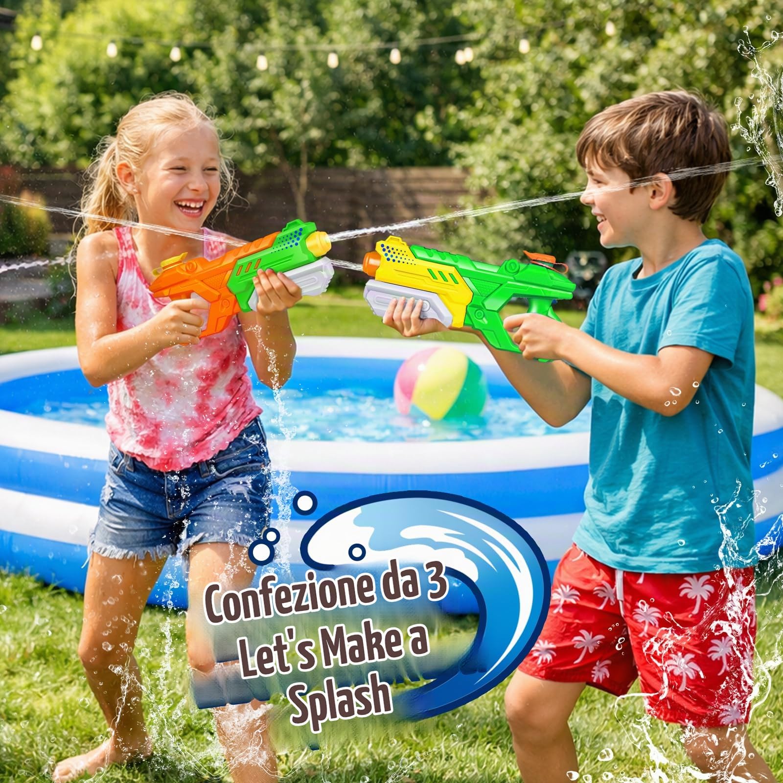 Pistola ad Acqua per Bambini e Adulti, 3 Pack Con 3×600ml ad Alta Capacità di Tiro Fino a 8-10 Metri a Lunga Distanza Potente per Estivi All'aperto Giocattoli