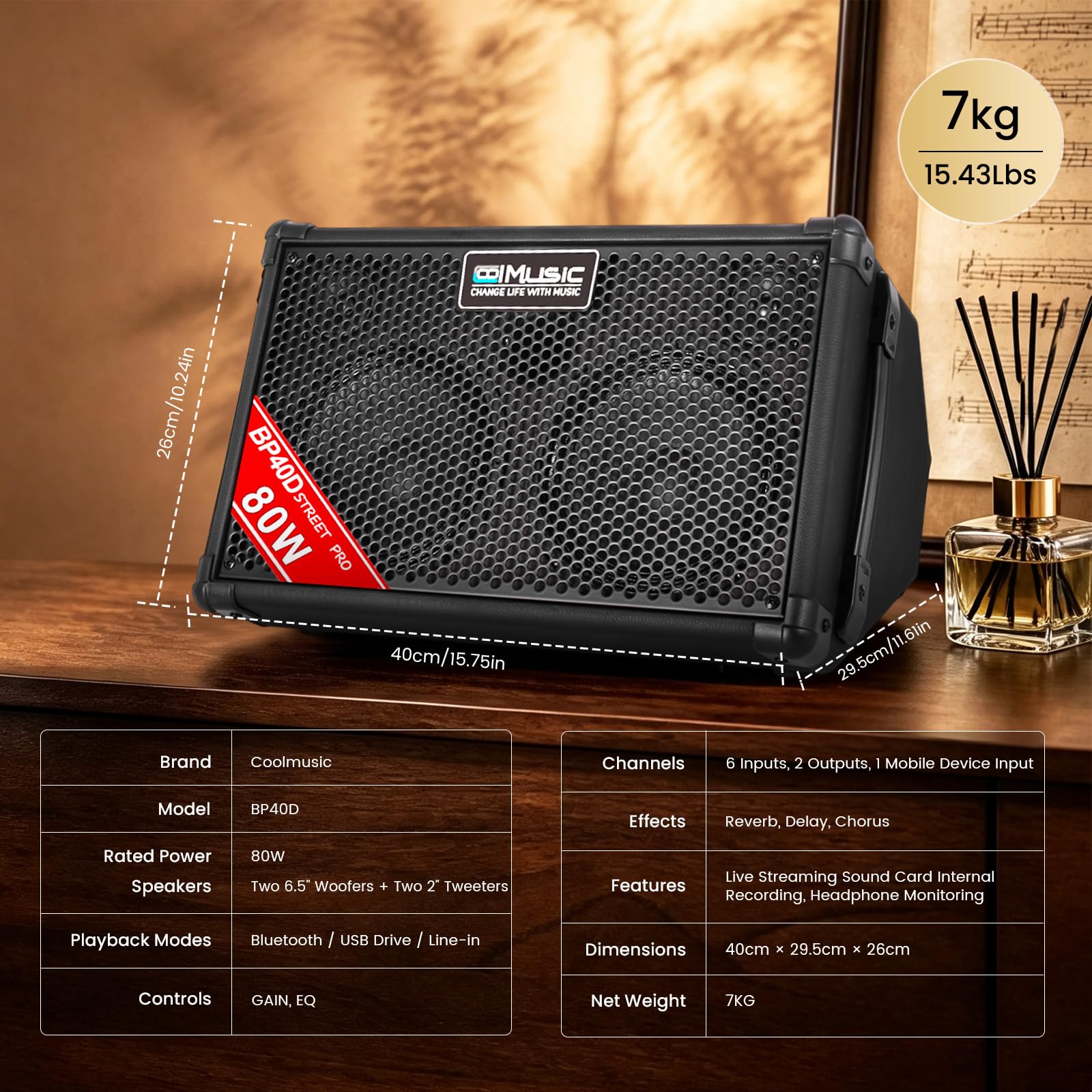 Amazon.com: Coolmusic BP40D Powered Acoustic Guitar Amplifier