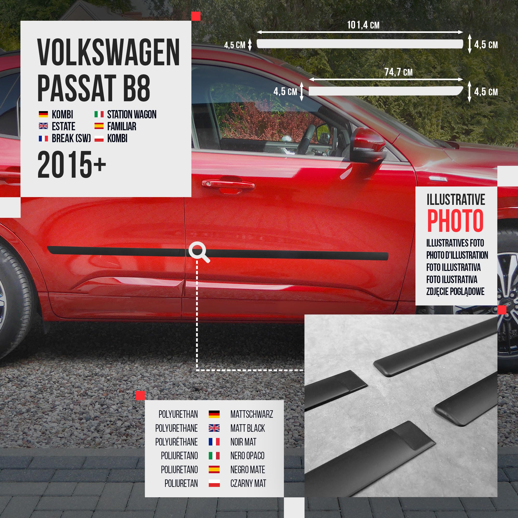 CHROMEMASTER | Schutzleisten für Autotüren Kompatibel mit VW Passat B8 Kombi 2015-2023 | Dekorative Seitenleisten schützen Lack und Fahrzeugtüren vor Kratzer und Beschädigung