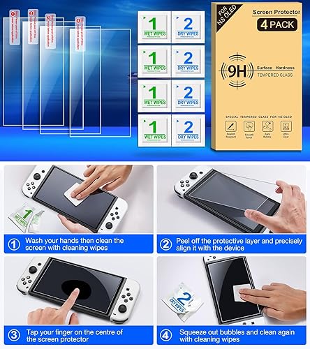 Miniatura 7 de ELISWEEN Switch OLED Protector de pantalla de vidrio templado paquete de 4 protectores de pantalla de interruptor OLED para Nintendo Switch 2021