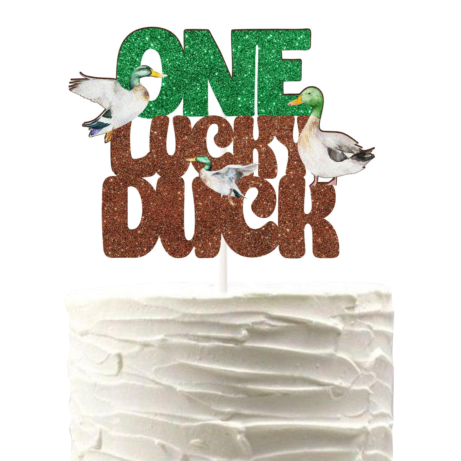 DKCTQUOne Lucky Duck Cake Topper - Mallard Little Duck Hunter Cake Decor - Duck Baby Shower 1st Birthday Party Supplies - Lucky Duck One Year Old Birthday Party Decorations