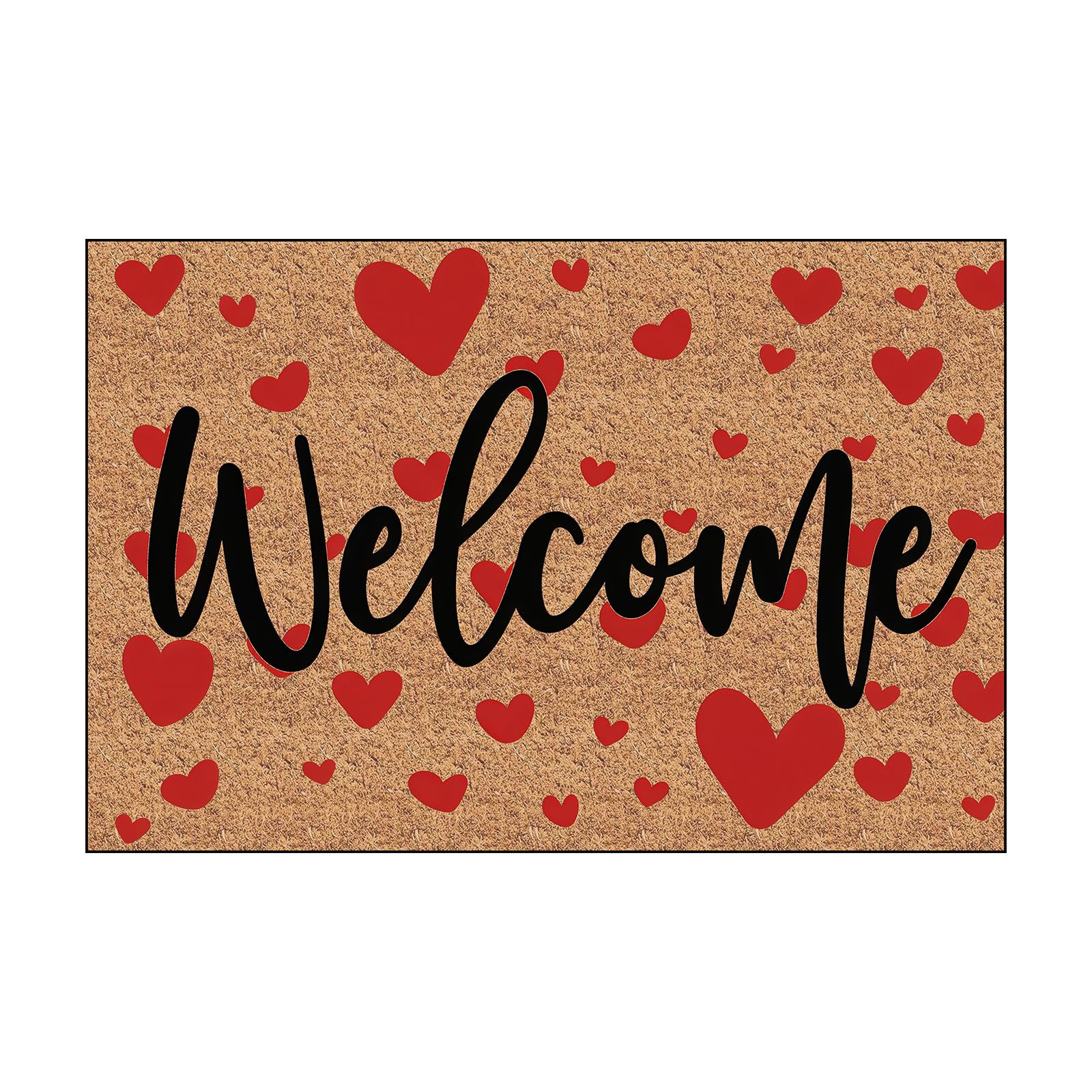 Valentine's Day Welcome Doormat, with Red and Pink Hearts Bows, Indoor Outdoor Entrance Mat Front Porch Rugs, 40x60 cm (Red)