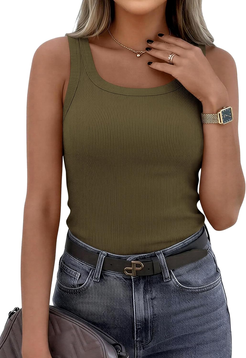 PRETTYGARDEN Tank Tops for Women 2026 Summer Sleeveless Scoop Neck Ribbed Tops Cute Spring Casual Fitted Basic Cami Shirts - Image 5