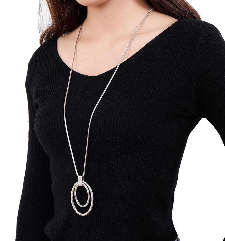 ネックレス・ペンダント Star Clasp Oval Chain Long Necklace #5770 Amazon.com: NVENF Long Sweater Chain Double Circle Pendant