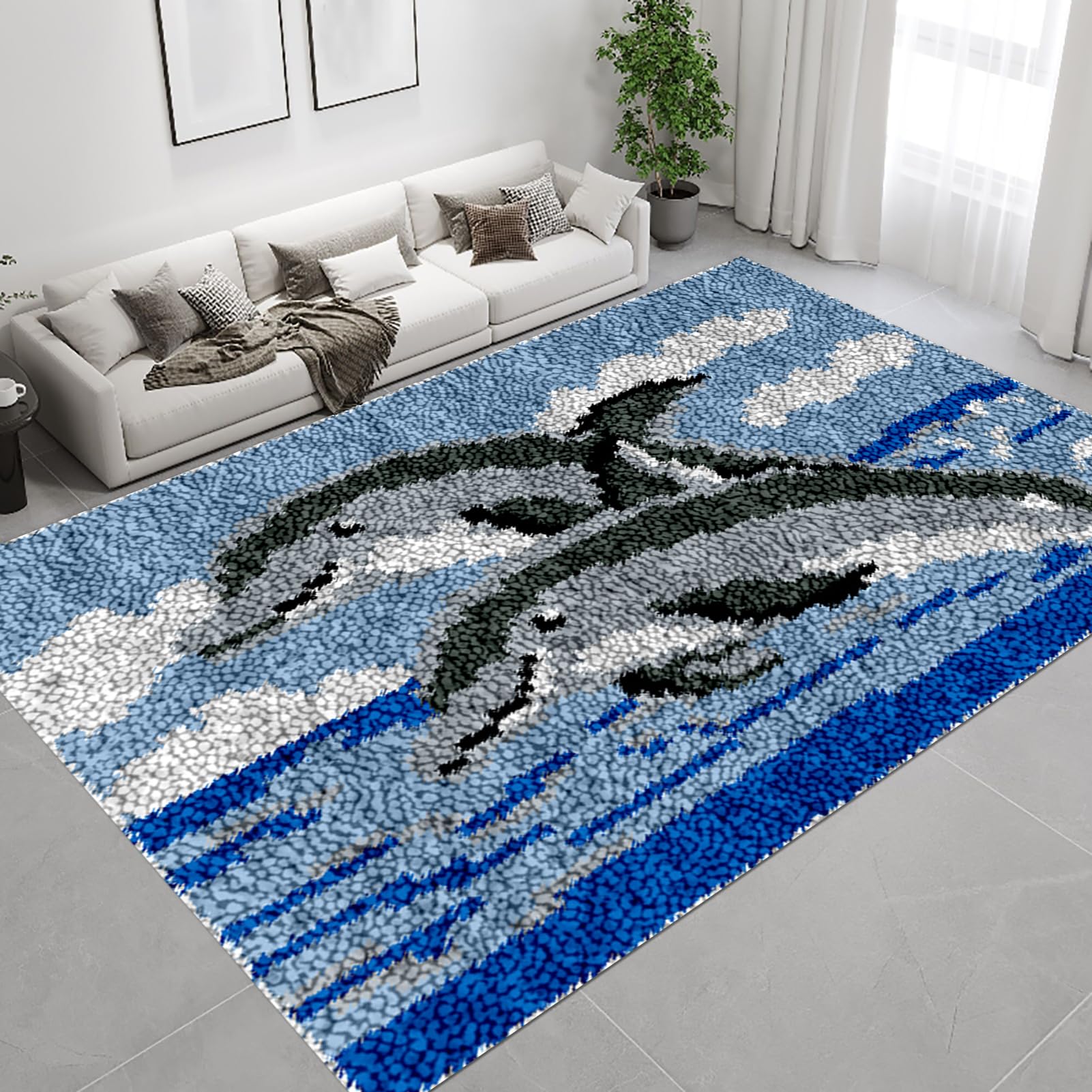 QUIYAEZY Zestawy haczyków z zatrzaskiem dla dorosłych, zestawy dywaników do haftu krzyżykowego, rękodzieło, dywan do dekoracji domu, 55 x 75 cm, duży zestaw do produkcji dywanów dla początkujących