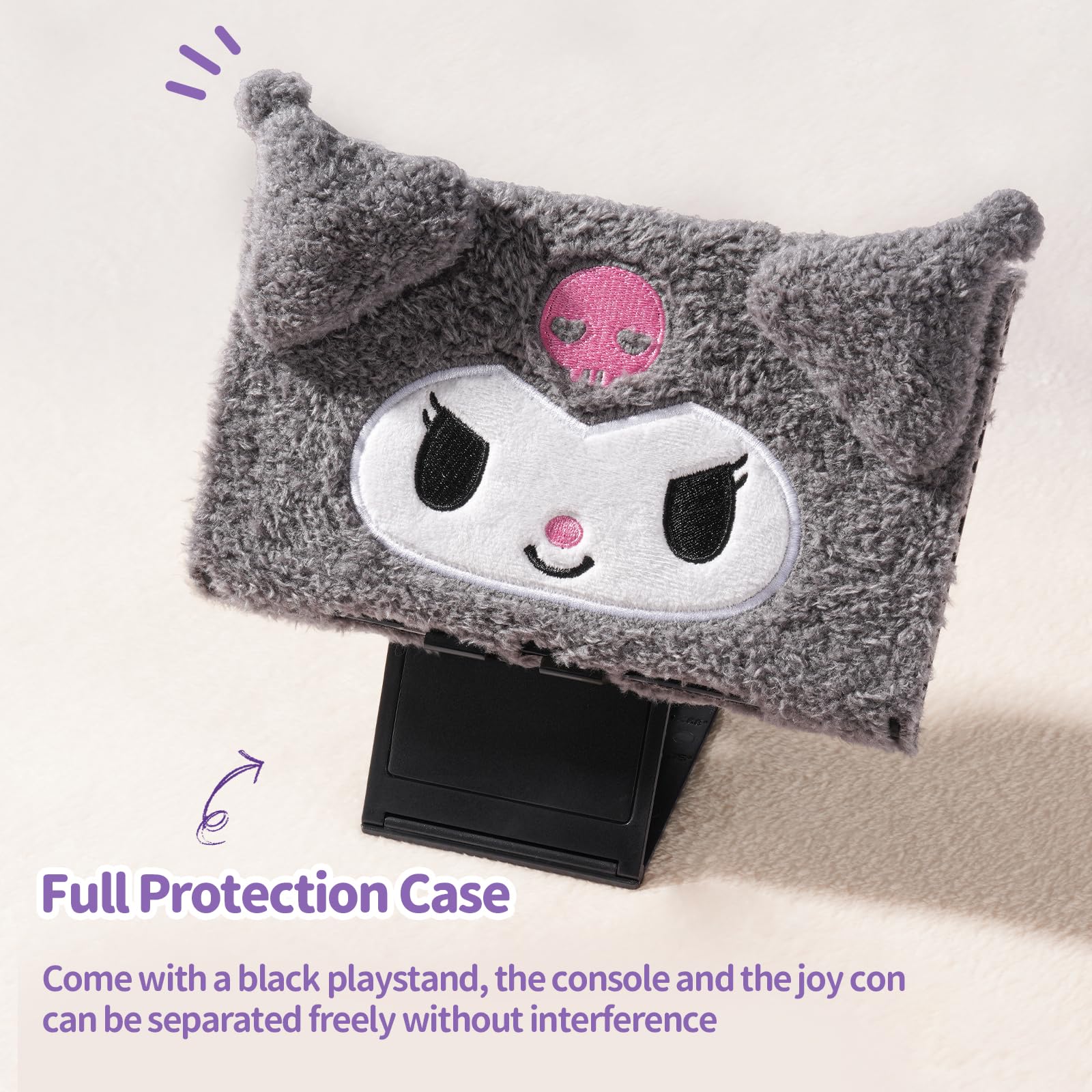 Kuitmor Cute Plush Protective Case Compatible with Switch 2 (2025), Anti-Scratch and Shock-Absorption Hard PC Shell Cover for Switch 2 Game Console and Joystick Controller - KLM - 3