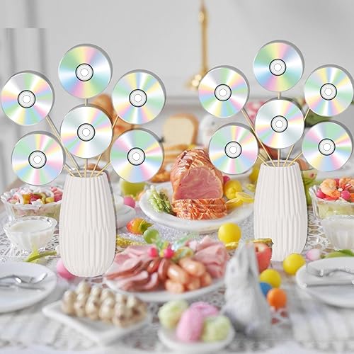 Miniatura 8 de Decoraciones retro de fiesta de los años 90, 16 piezas de CD disco de centro de mesa, decoración de mesa para fiesta de cumpleaños de los años 90 y