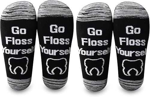 LEVLO Divertidos regalos para dentistas dentales, calcetines con texto en inglés Go Floss Yourself, regalos para higienista dental, dentista y