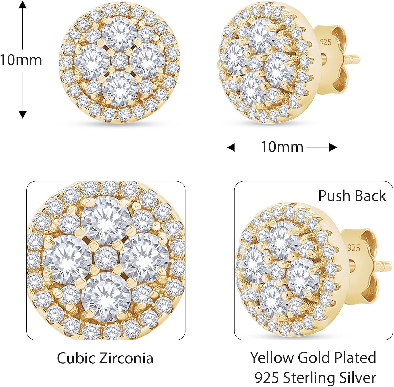 Halo Stud Earrings for Women Round Cut White Cubic Zirconia in 14K Gold Over Sterling Silver, Dainty Cluster Earrings Jewelry for Her