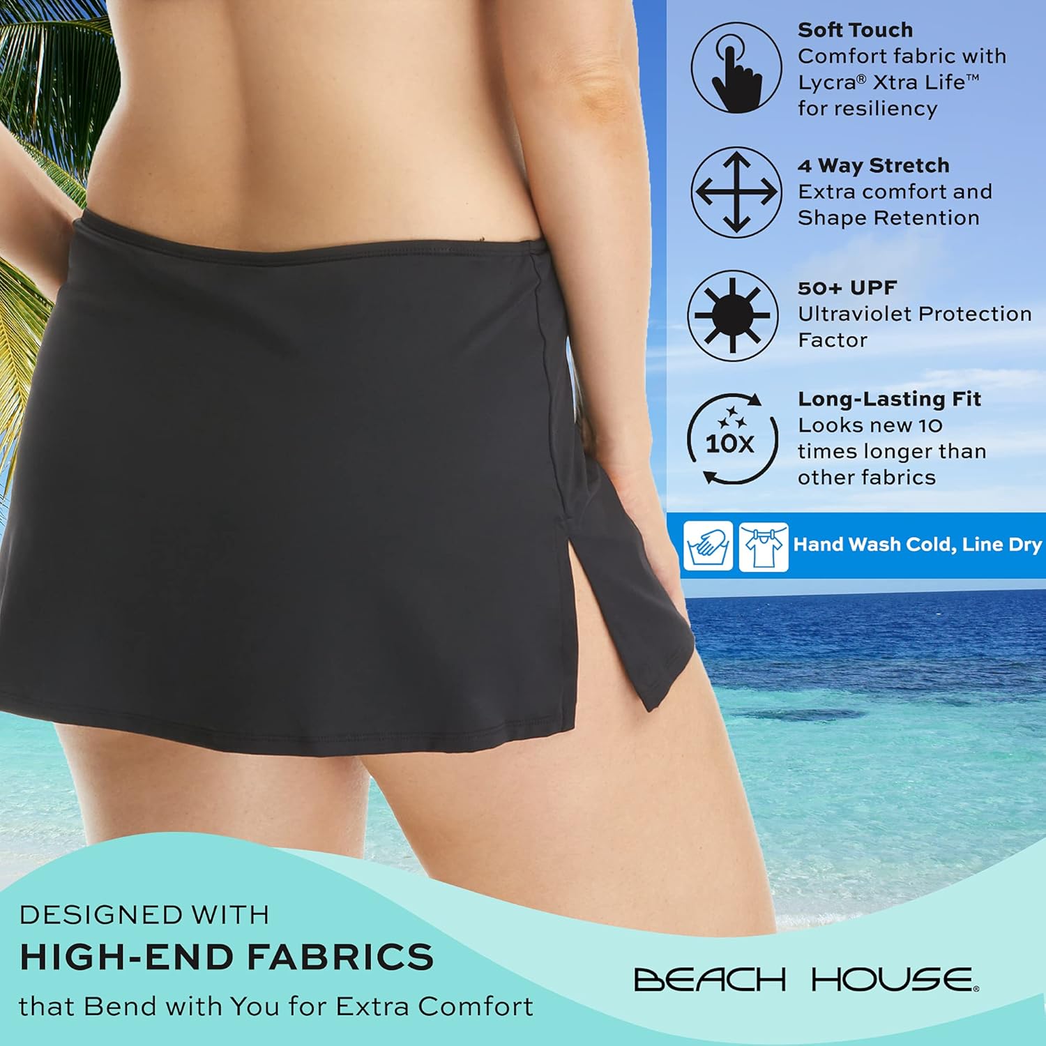 Beach House Plus Size Charlotte Pull On Swim Skirt — Full Coverage Bikini Bottom