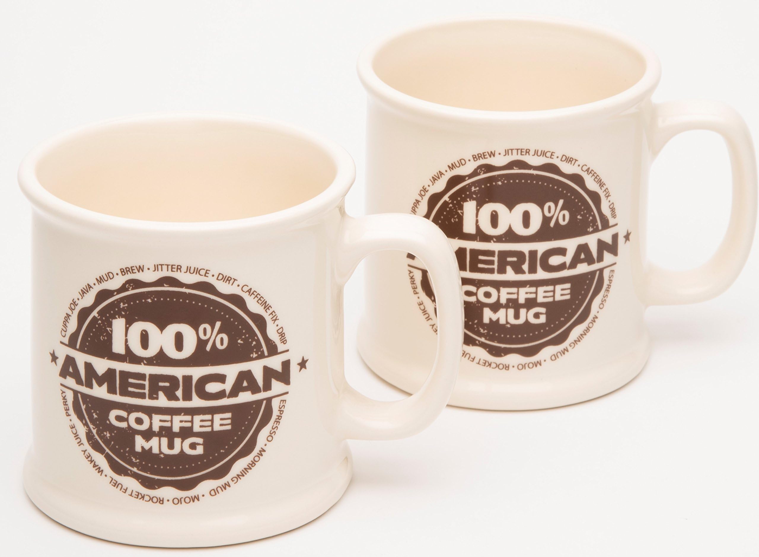 American Mug Pottery Ceramic Coffee Mug, Made in USA, Ivory, 16 oz - Pack of 2