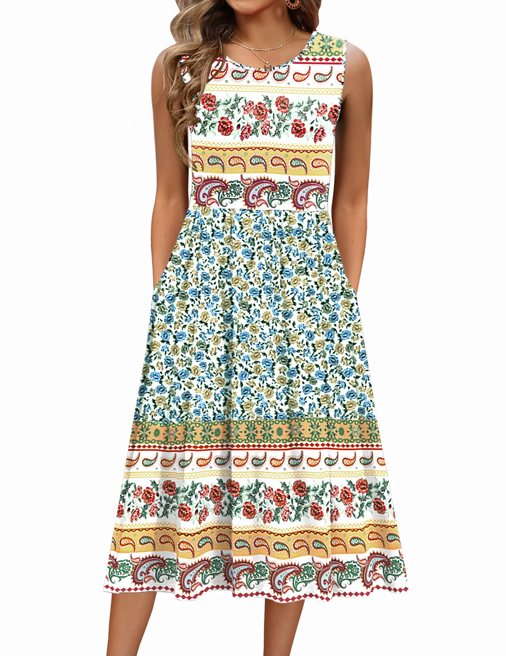 Zeagoo Womens Summer Dress 2025 Sleeveless Floral Sundress Hawaiian Print Vocation Beach Outfits Casual Tank Midi Dress Loose Tshirt Dress,M