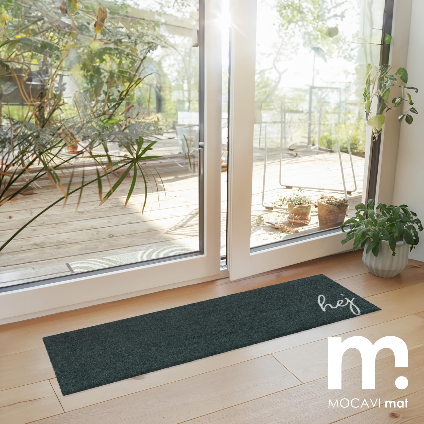 MOCAVI Hej Paillasson lavable pour l'extérieur et l'intérieur - Anthracite - 30 x 100 cm - Tapis long et étroit - Pour enlever les chaussures - Décoration intérieure et extérieure - Tapis de porte