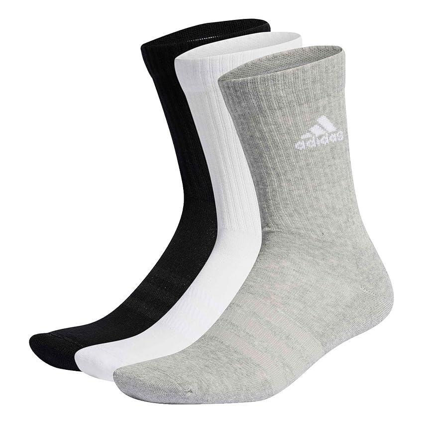 adidas Unisex - Adulto Cushioned Crew Socks 3 Pairs, Medium Grey Heather / White / Black, 6.5-8