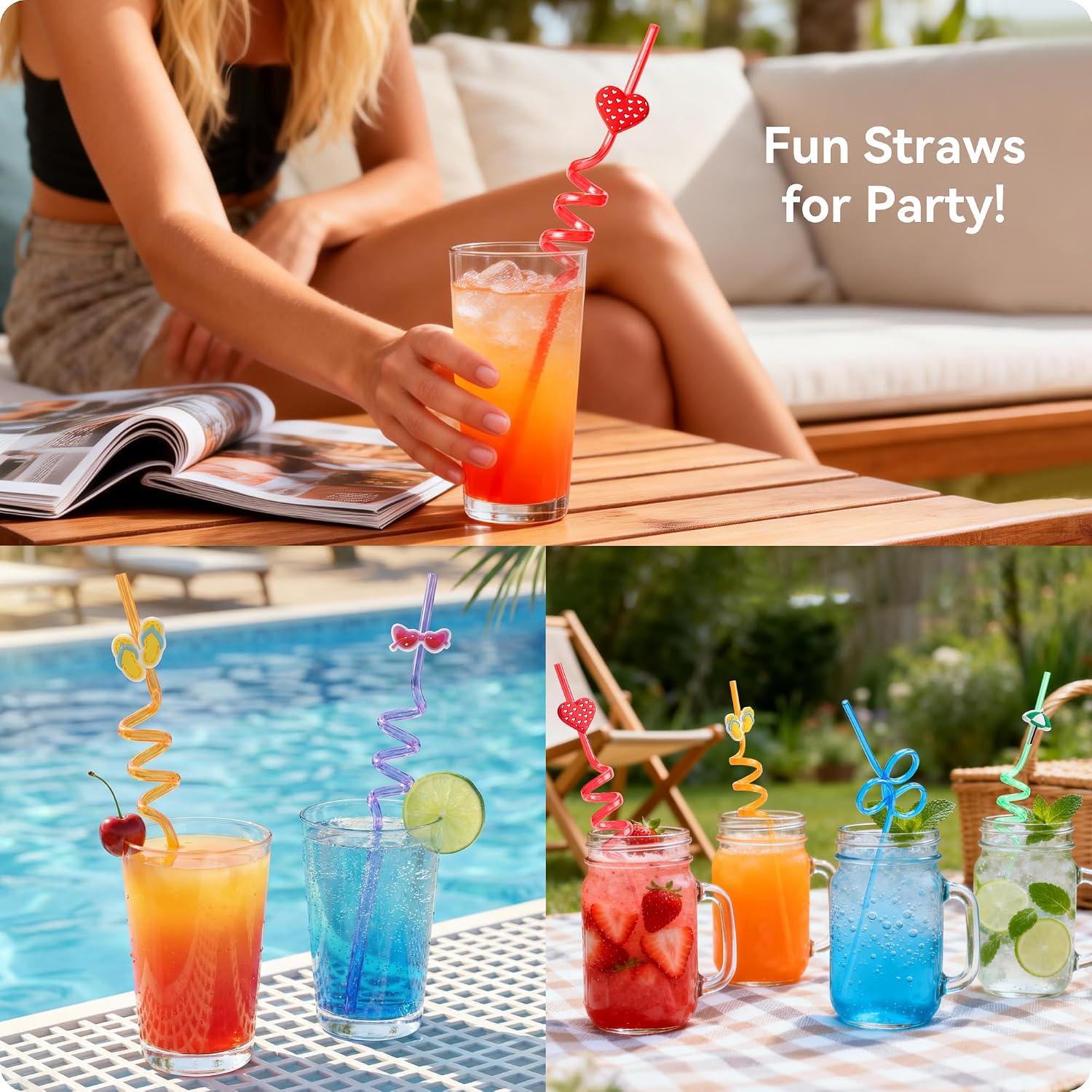 12PCS Silly Crazy Straws Reusable Plastic Loop Curly Cute Drinking Straws